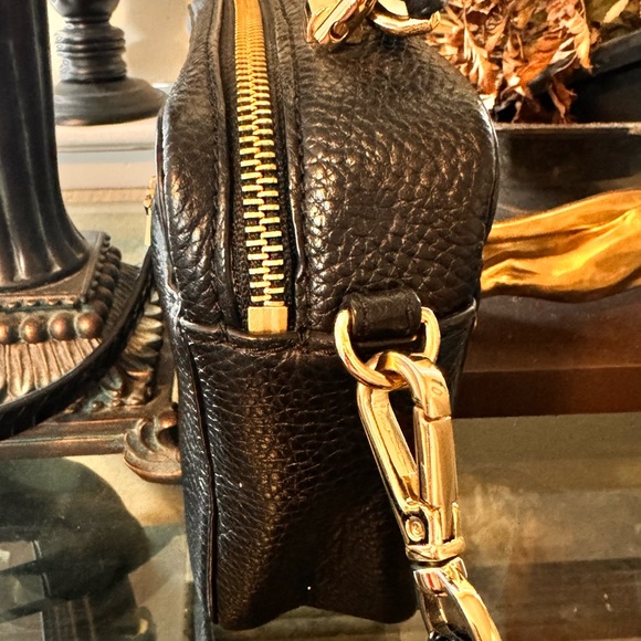 Michael Kors Black Crossbody Messenger Bag w/Gold Tone Snaps, Buckles & Monogram - Picture 8 of 11